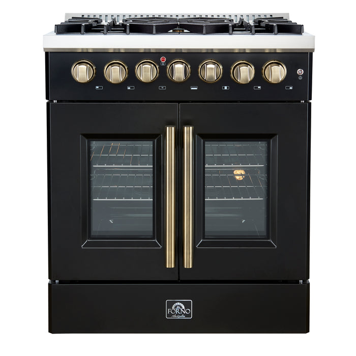 Forno Galiano 30-inch Freestanding French Door Dual Fuel Range Black