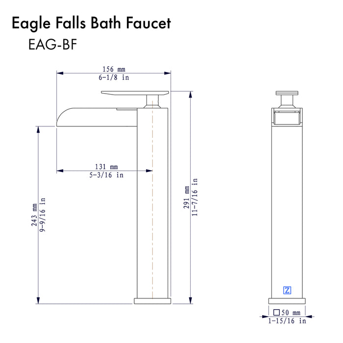 ZLINE Eagle Falls Waterfall Vessel Sink Single Handle Bath Faucet in Gun Metal (EAG-BF-GM)