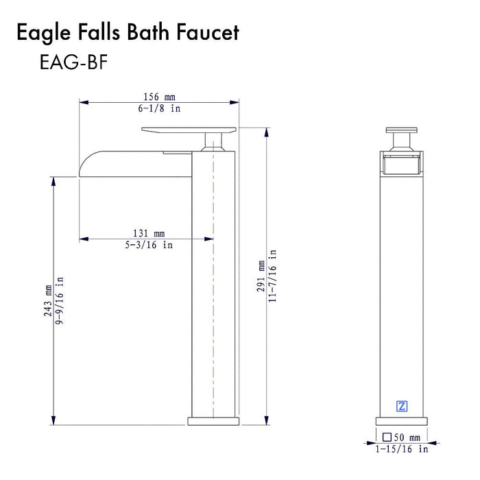 ZLINE Eagle Falls Waterfall Vessel Sink Single Handle Bath Faucet in Chrome (EAG-BF-CH)