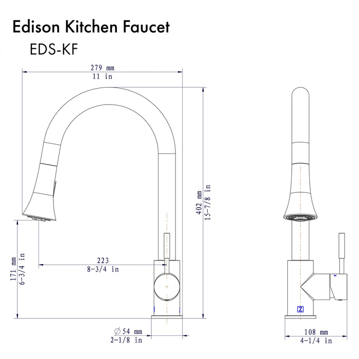 ZLINE Edison Pull Down Single Handle Kitchen Faucet in Brushed Nickel (EDS-KF-BN)