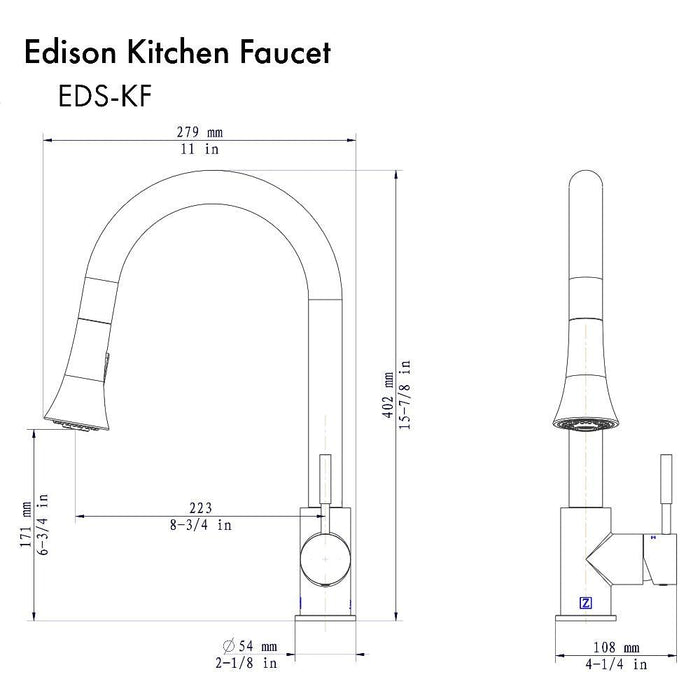 ZLINE Edison Pull Down Single Handle Kitchen Faucet in Chrome (EDS-KF-CH)