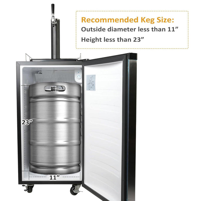 3.4 Cu.Ft Beer Kegerator Beverage Refrigerator with Casters Single Tap Direct Draw Beer Dispenser