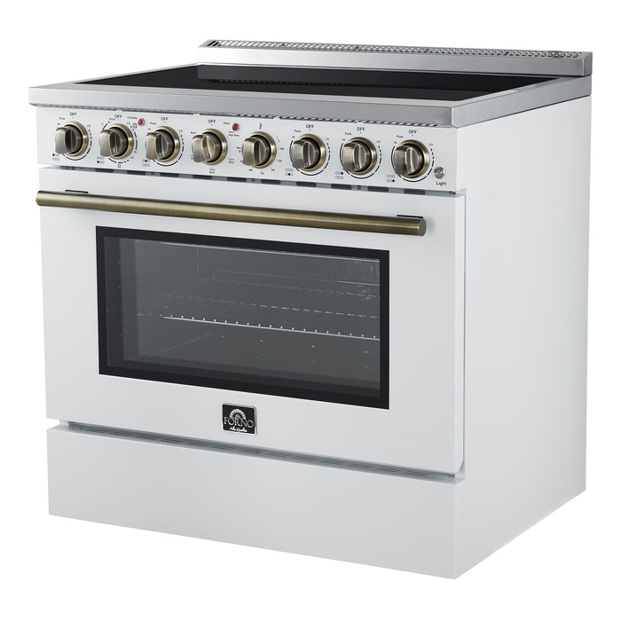 Forno Paolo 36 Inch White Freestanding Electric Range, Stainless Steel, 5.44 cu.ft, True Convection Oven, Energy Efficient