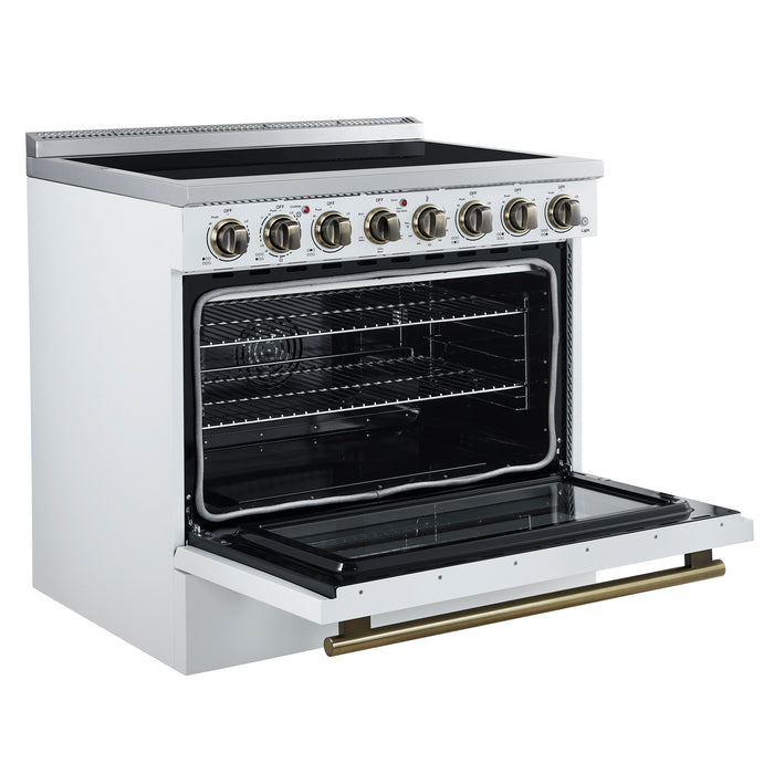 Forno Paolo 36 Inch White Freestanding Electric Range, Stainless Steel, 5.44 cu.ft, True Convection Oven, Energy Efficient
