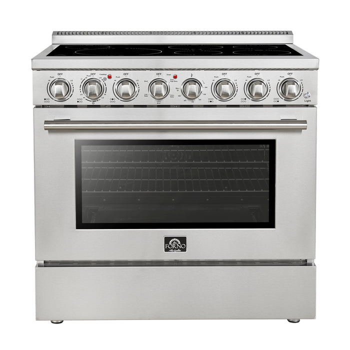 Forno Paolo 36 Inch Freestanding Electric Range, Stainless Steel, 5.44 cu.ft, True Convection Oven, Energy Efficient