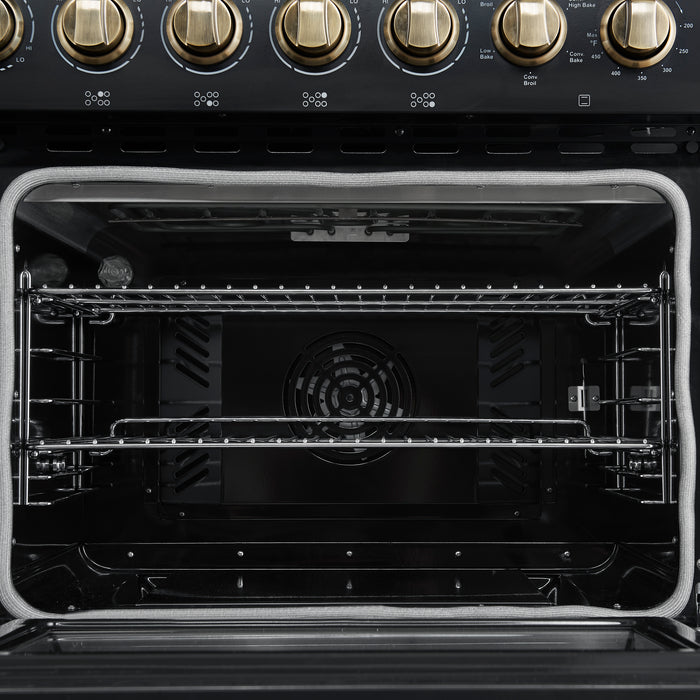 Forno Paolo 48 Inch Freestanding Electric Range in Black with Antique Brass, 6.7 cu.ft, True Convection Oven, Energy Efficient
