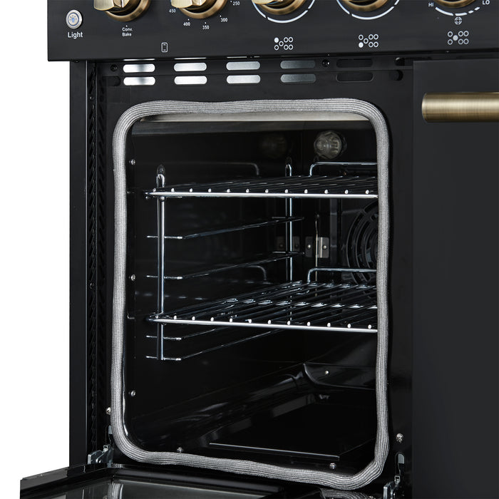 Forno Paolo 48 Inch Freestanding Electric Range in Black with Antique Brass, 6.7 cu.ft, True Convection Oven, Energy Efficient