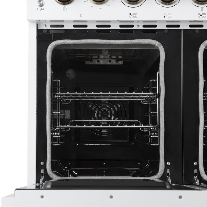 Forno Paolo 48 Inch Freestanding Electric Range in White with Antique Brass, 6.7 cu.ft, True Convection Oven, Energy Efficient