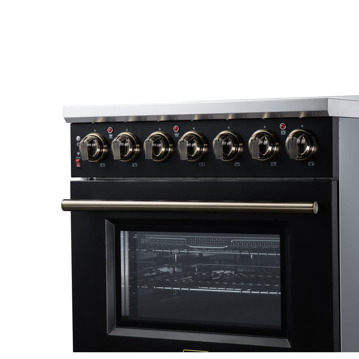 Massimo 30 Inch Freestanding Electric range, 5 radiant burners, 4.32 cf. True Convection oven, Air fryer kit, Black