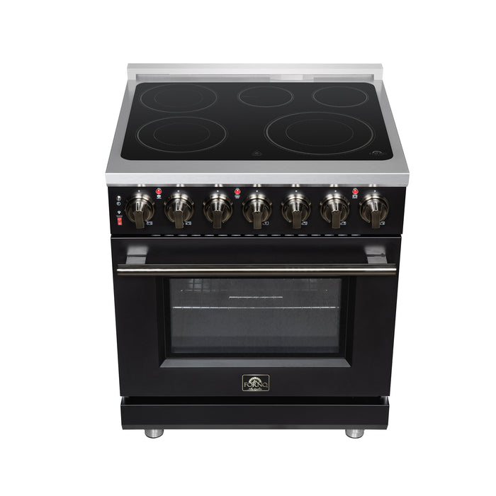 Massimo 30 Inch Freestanding Electric range, 5 radiant burners, 4.32 cf. True Convection oven, Air fryer kit, Black