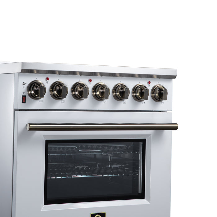 Massimo 30 Inch Freestanding Electric range, 5 radiant burners, 4.32 cf. True Convection oven, Air Fryer Kit, White