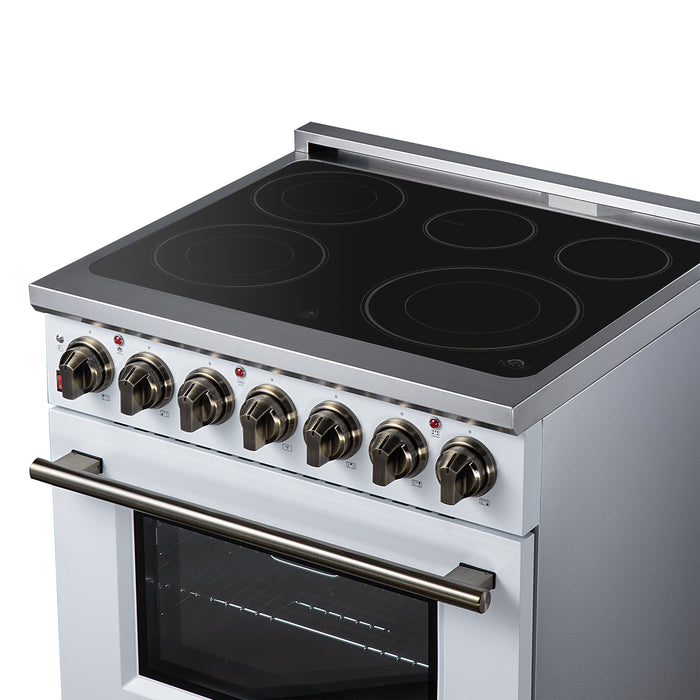 Massimo 30 Inch Freestanding Electric range, 5 radiant burners, 4.32 cf. True Convection oven, Air Fryer Kit, White