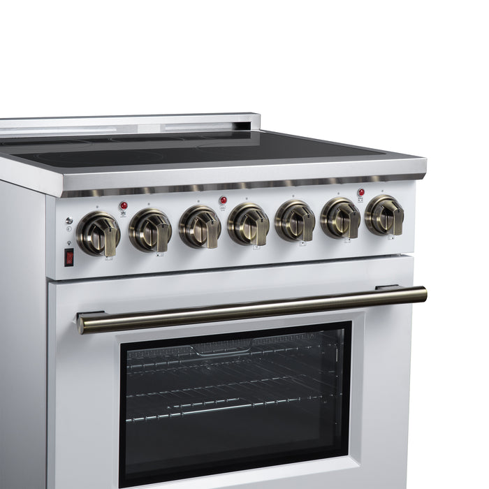 Massimo 30 Inch Freestanding Electric range, 5 radiant burners, 4.32 cf. True Convection oven, Air Fryer Kit, White