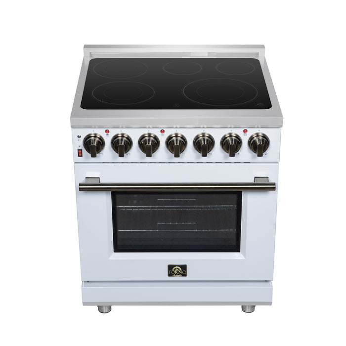Massimo 30 Inch Freestanding Electric range, 5 radiant burners, 4.32 cf. True Convection oven, Air Fryer Kit, White