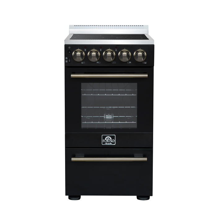 Forno Pallerano 20 Inch Freestanding Electric Range in Black with Antique Brass, Compact Design