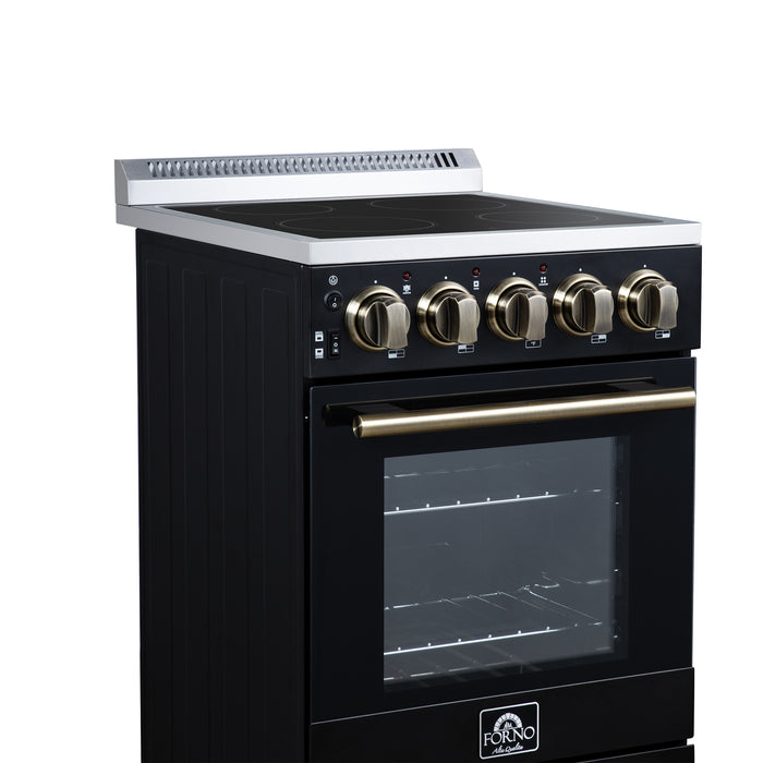 Forno Pallerano 20 Inch Freestanding Electric Range in Black with Antique Brass, Compact Design