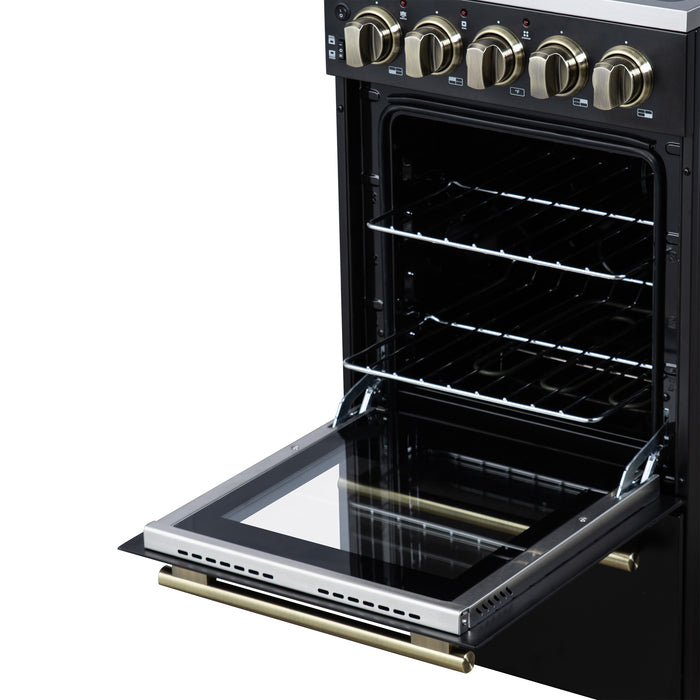 Forno Pallerano 20 Inch Freestanding Electric Range in Black with Antique Brass, Compact Design