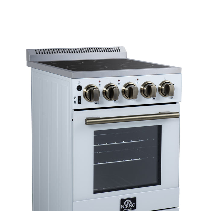 Forno Pallerano 20 Inch Freestanding Electric Range in White with Antique Brass, Compact Design
