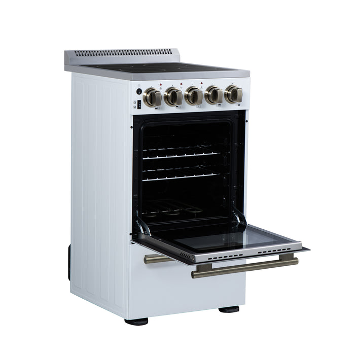 Forno Pallerano 20 Inch Freestanding Electric Range in White with Antique Brass, Compact Design