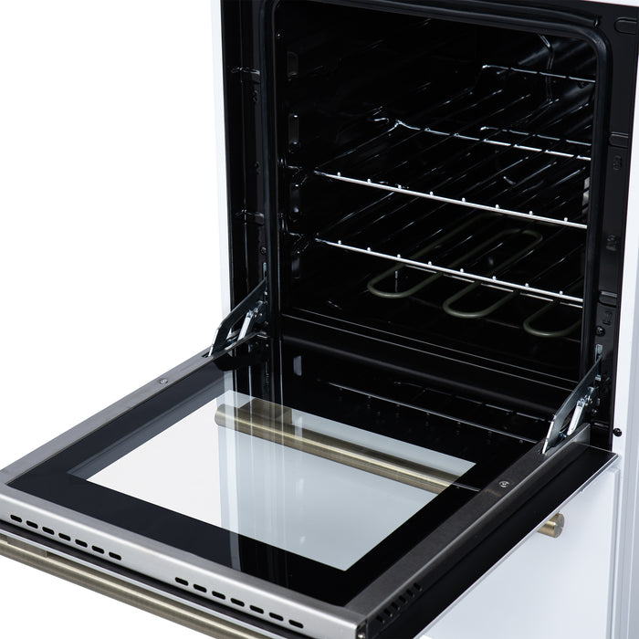 Forno Pallerano 20 Inch Freestanding Electric Range in White with Antique Brass, Compact Design