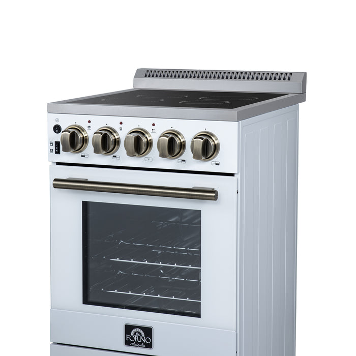Forno Pallerano 20 Inch Freestanding Electric Range in White with Antique Brass, Compact Design