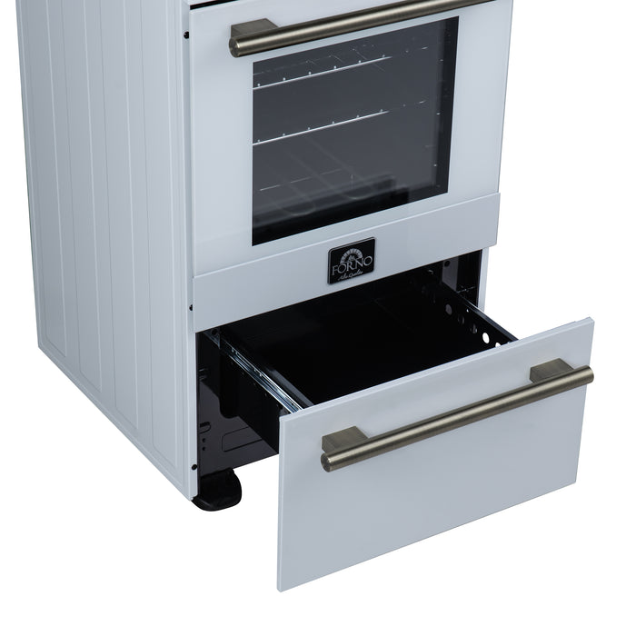 Forno Pallerano 20 Inch Freestanding Electric Range in White with Antique Brass, Compact Design