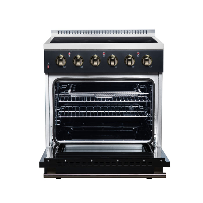 Galiano 30 Inch Freestanding Electric range, 4 radiant burners, 4.32 cf. True Convection oven, Air fryer kit, Black
