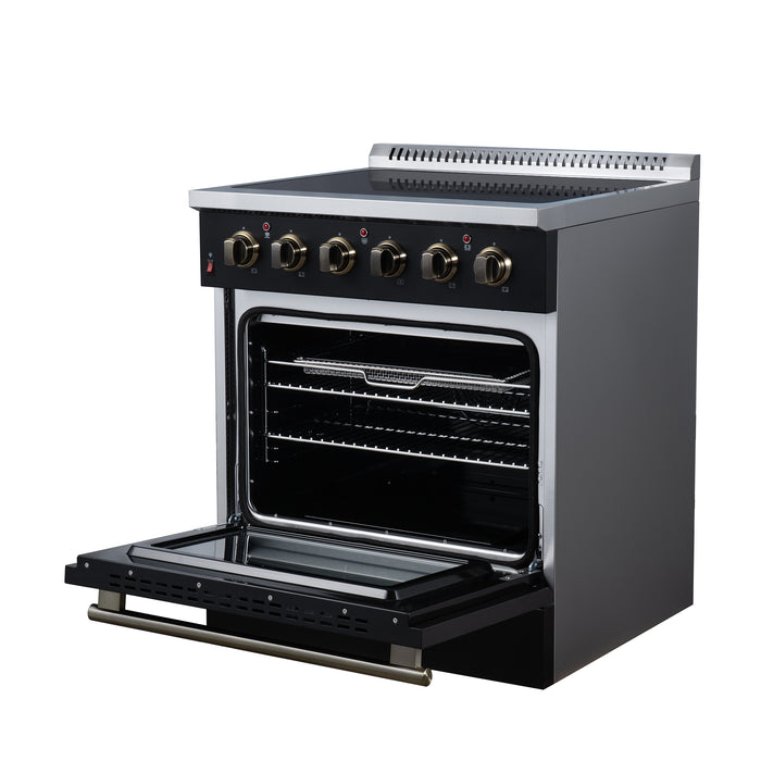 Galiano 30 Inch Freestanding Electric range, 4 radiant burners, 4.32 cf. True Convection oven, Air fryer kit, Black