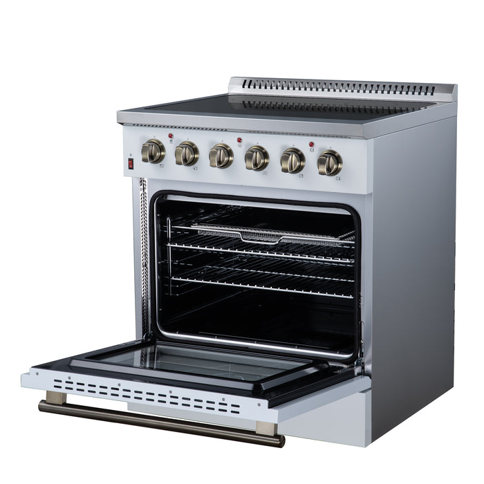 Galiano 30 Inch Freestanding Electric range, 4 radiant burners, 4.32 cf. True Convection oven, Air fryer kit, White