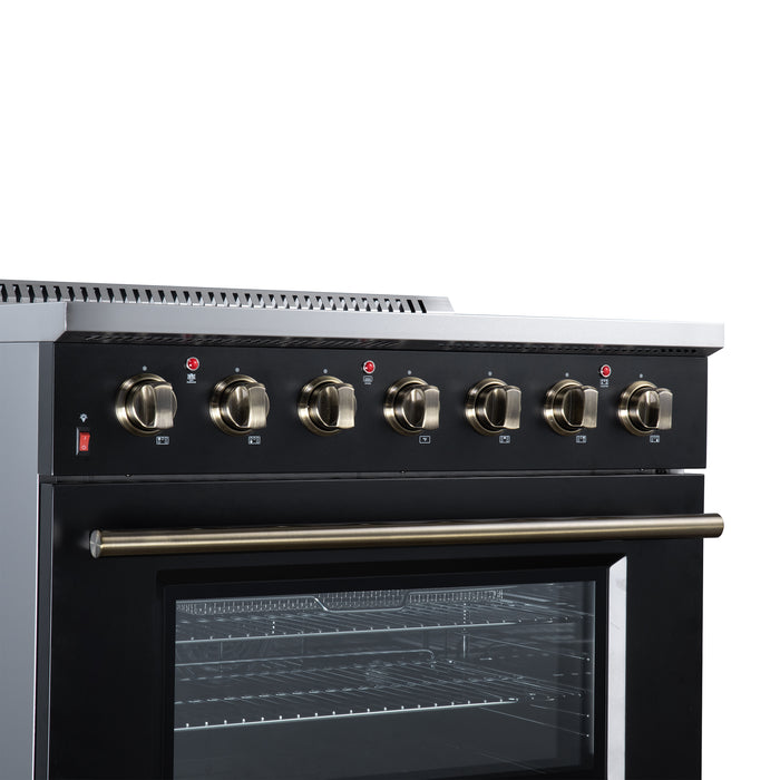 Galiano 36 Inch Freestanding Electric range, 5 radiant burners, 5.36 cf. True Convection oven, Air fryer kit, Black