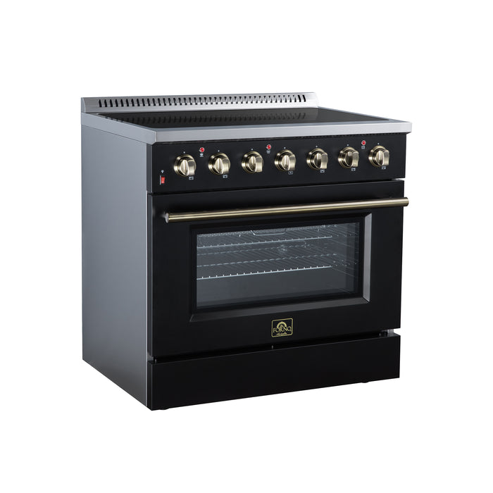 Galiano 36 Inch Freestanding Electric range, 5 radiant burners, 5.36 cf. True Convection oven, Air fryer kit, Black