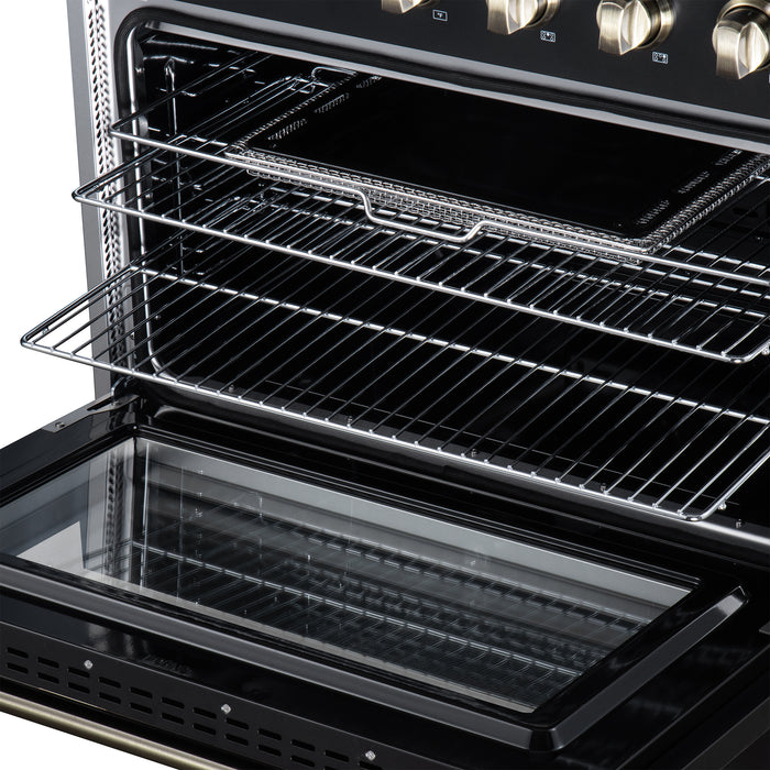 Galiano 36 Inch Freestanding Electric range, 5 radiant burners, 5.36 cf. True Convection oven, Air fryer kit, Black