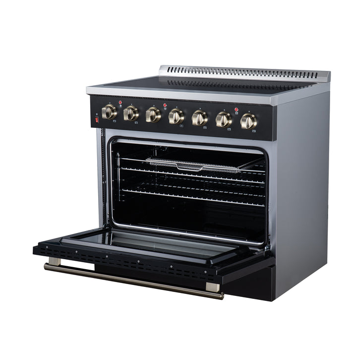 Galiano 36 Inch Freestanding Electric range, 5 radiant burners, 5.36 cf. True Convection oven, Air fryer kit, Black