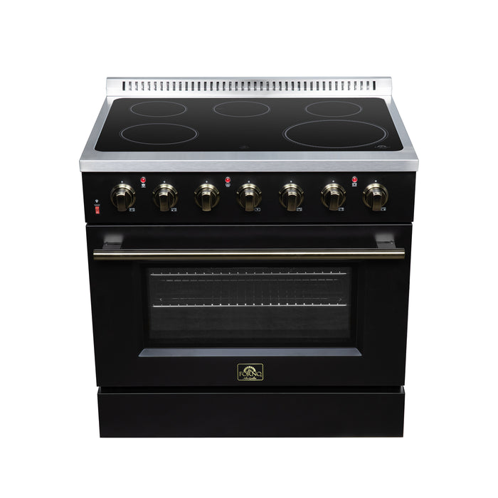 Galiano 36 Inch Freestanding Electric range, 5 radiant burners, 5.36 cf. True Convection oven, Air fryer kit, Black