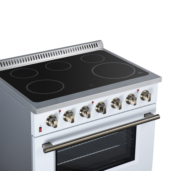 Galiano 36 Inch Freestanding Electric range, 5 radiant burners, 5.36 cf. True Convection oven, Air fryer kit, White