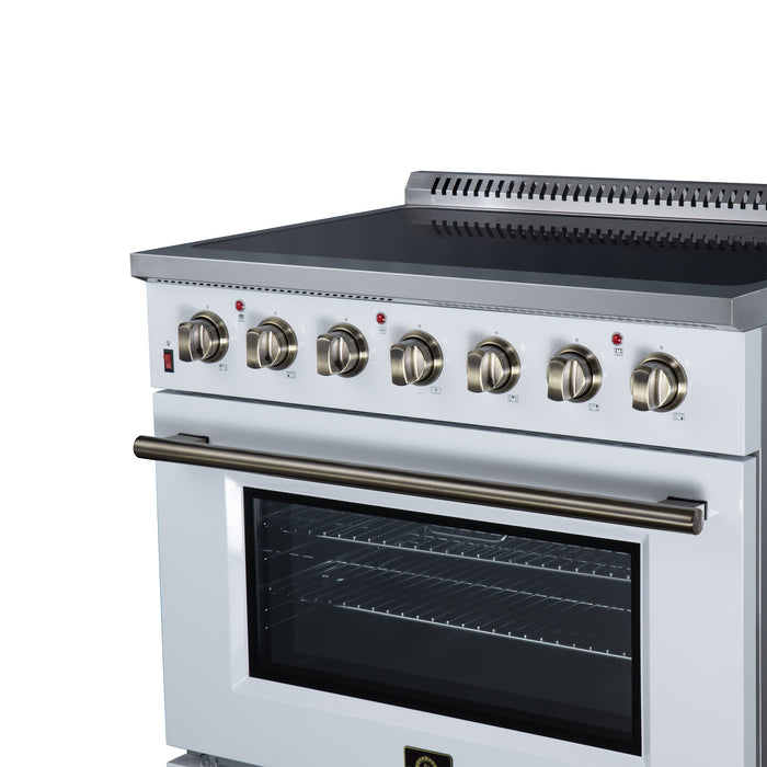 Galiano 36 Inch Freestanding Electric range, 5 radiant burners, 5.36 cf. True Convection oven, Air fryer kit, White