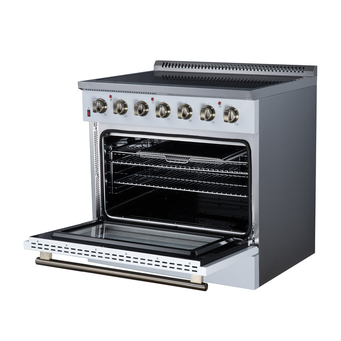 Galiano 36 Inch Freestanding Electric range, 5 radiant burners, 5.36 cf. True Convection oven, Air fryer kit, White