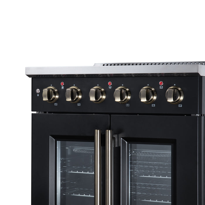 Galiano 30 Inch French Door Electric range, 4 radiant burners, 4.32 cf. True Convection oven, Air fryer kit, Black