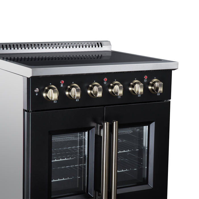 Galiano 30 Inch French Door Electric range, 4 radiant burners, 4.32 cf. True Convection oven, Air fryer kit, Black