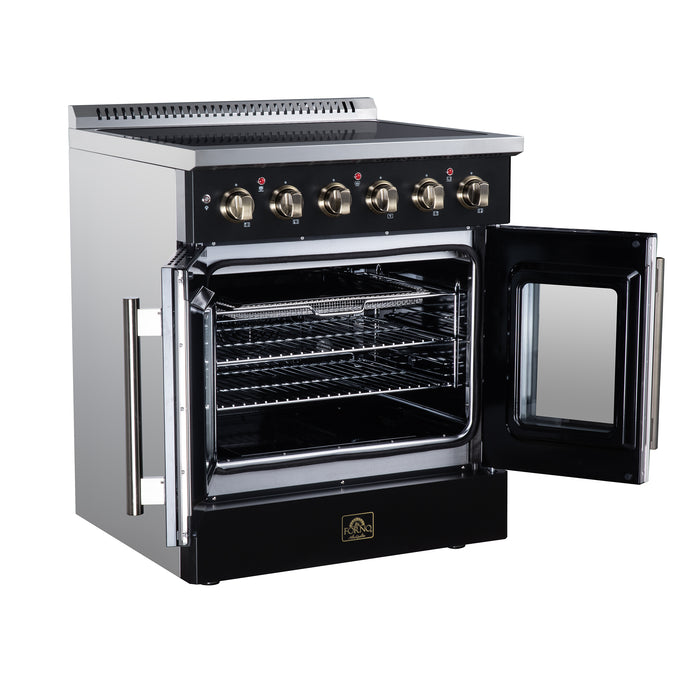Galiano 30 Inch French Door Electric range, 4 radiant burners, 4.32 cf. True Convection oven, Air fryer kit, Black