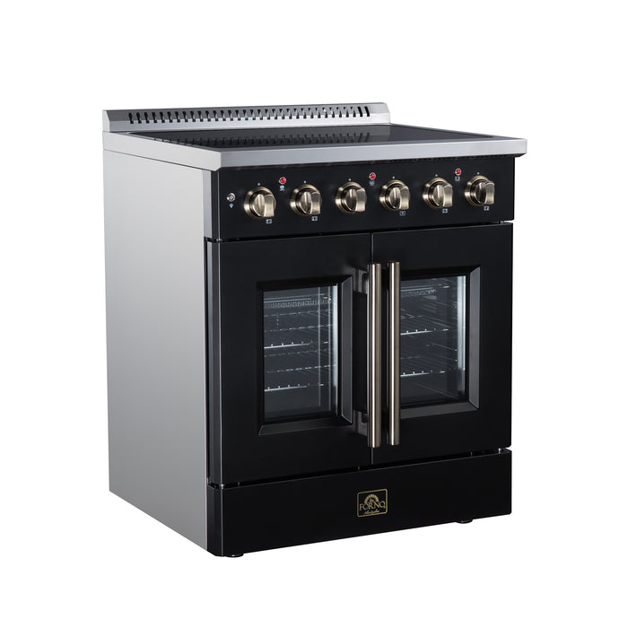 Galiano 30 Inch French Door Electric range, 4 radiant burners, 4.32 cf. True Convection oven, Air fryer kit, Black