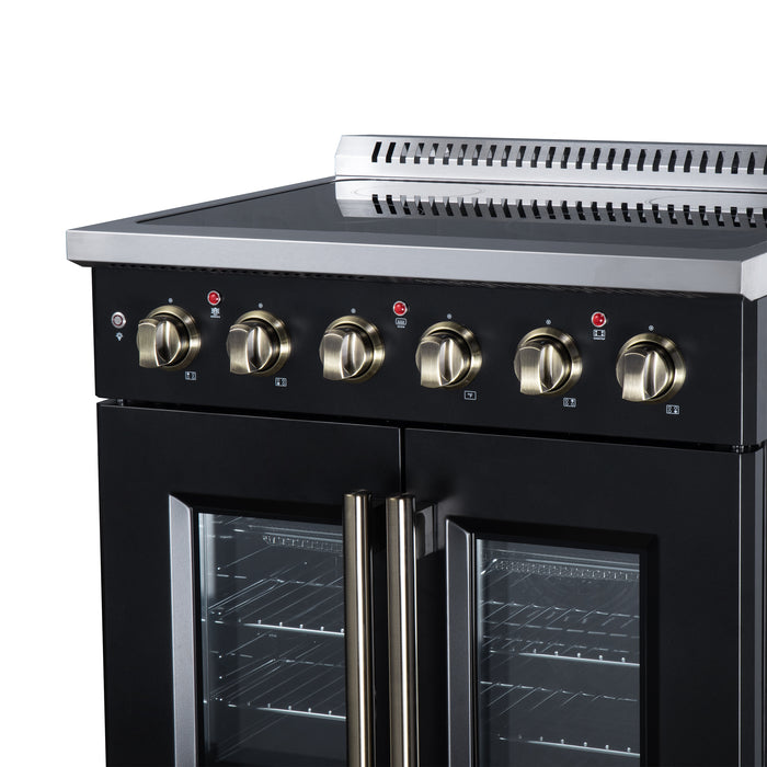 Galiano 30 Inch French Door Electric range, 4 radiant burners, 4.32 cf. True Convection oven, Air fryer kit, Black