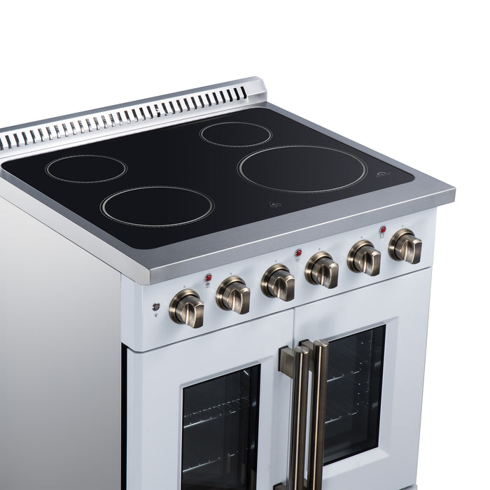 Galiano 30 Inch French Door Electric range, 4 radiant burners, 4.32 cf. True Convection oven, Air fryer kit, White