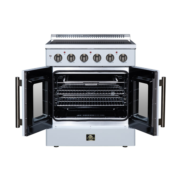 Galiano 30 Inch French Door Electric range, 4 radiant burners, 4.32 cf. True Convection oven, Air fryer kit, White
