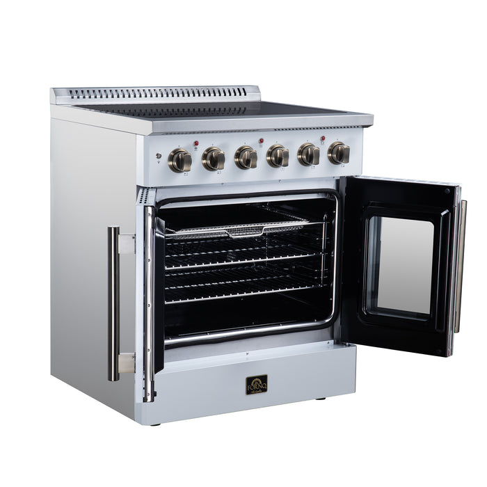 Galiano 30 Inch French Door Electric range, 4 radiant burners, 4.32 cf. True Convection oven, Air fryer kit, White