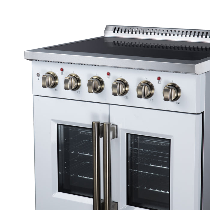 Galiano 30 Inch French Door Electric range, 4 radiant burners, 4.32 cf. True Convection oven, Air fryer kit, White