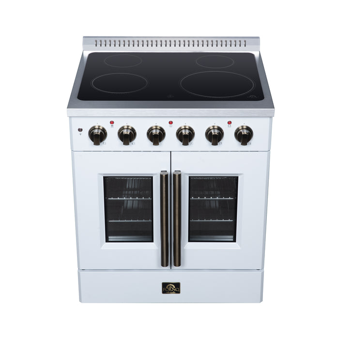 Galiano 30 Inch French Door Electric range, 4 radiant burners, 4.32 cf. True Convection oven, Air fryer kit, White
