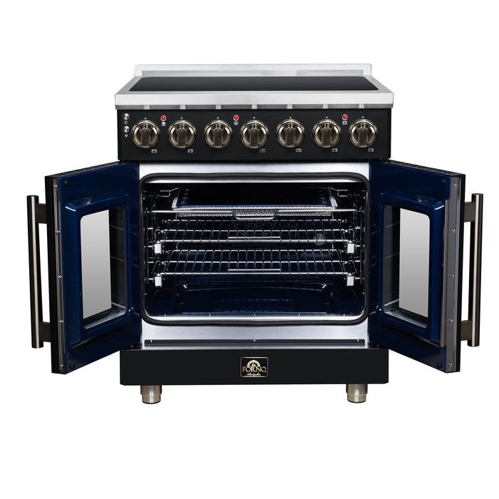 Massimo 30 Inch French Door Electric range, 5 radiant burners, 4.32 cf. True Convection oven, Air fryer kit, Black