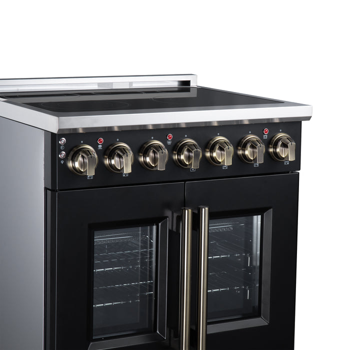 Massimo 30 Inch French Door Electric range, 5 radiant burners, 4.32 cf. True Convection oven, Air fryer kit, Black