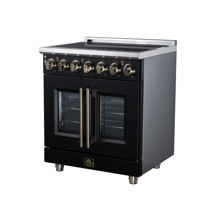 Massimo 30 Inch French Door Electric range, 5 radiant burners, 4.32 cf. True Convection oven, Air fryer kit, Black